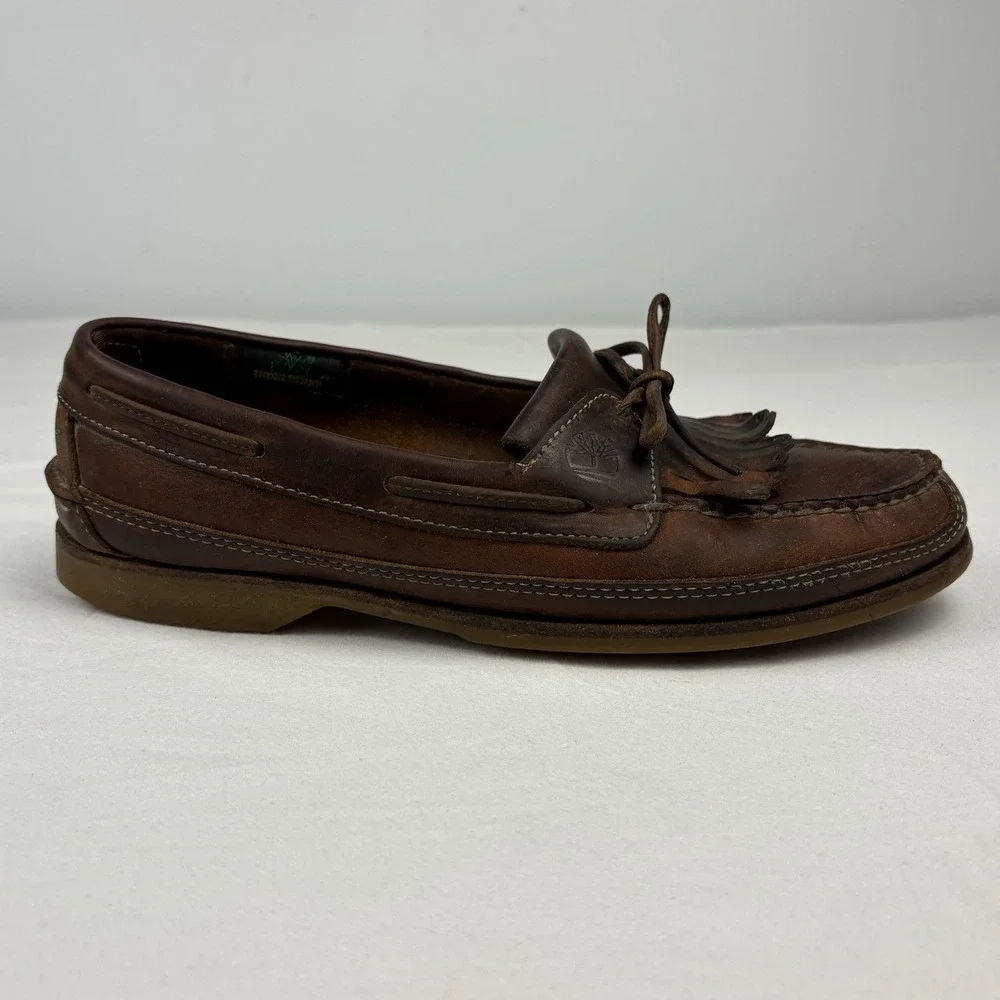 VTG Timberland Hampton Oiled Brown Leather Kiltie Camp Boat Shoes 9M USA